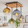 Moderne Kogellampje Koyoto met 4 bonte glazen bollen, houten lamellenplaat ø 15 cm