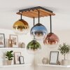 Boho kogellampje Koyoto met houten lamellenplaat en 4 gekleurde glazen bollen ø 15 cm