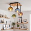 Boho kogellampje Koyoto met houten lamellenplaat en 4 gekleurde glazen bollen ø 15 cm