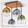 Cluster-plafondlamp Koyoto met houten lamellenplaat en 4 glazen bollen voor de eettafel
