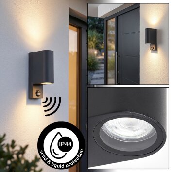 Kingstown buitenwandlamp met bewegingssensor, wandlamp buiten IP44, 2-lichts