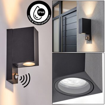 Moderne wandlamp voor buiten Kingstown met omhoog en omlaag en bewegingssensor voor de entree