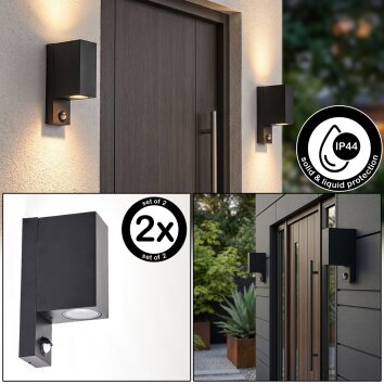 Kingstown buitenwandlamp met bewegingssensor, set van 2, modern hoekig voor gevel