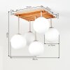 Boho cluster-plafondlamp Gastor met houten lamellenplaat en 5 witte glazen bollen