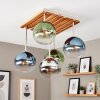 Boho kogellampje Gastor met houten lamellenplaat en 5 glazen bollen, ø 15 cm, E14
