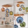Boho plafondlamp Koyoto met 4 bonte glazen bollen en houten lamellenplaat