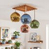 Boho plafondlamp Koyoto met 4 glazen bollen in blauw, goud, groen en koperkleurig