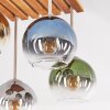 Kogellampje Koyoto met houten lamellenplaat en blauwe, gouden, groene en heldere bollen