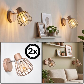 Keldor wandlamp set van 2 met verstelbare lampkop en E27, retro kooioptiek