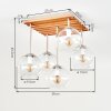 Boho cluster-plafondlamp Koyoto met 5 heldere glazen bollen aan houten lamellenplaat