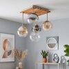 Boho Cluster-plafondlamp Koyoto met houten latten en 5 bollen, diameter 15 cm