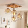 Cluster-plafondlamp Koyoto met vier amberkleurige en heldere glazen bollen voor de eettafel