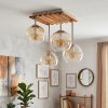Cluster-plafondlamp Koyoto met vier amberkleurige en heldere glazen bollen voor de eettafel