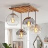 Plafondlamp met glazen bollen Koyoto met houten lamellenplaat, 4 lichtpunten