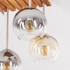Plafondlamp met glazen bollen Koyoto met houten lamellenplaat, 4 lichtpunten