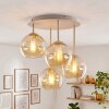 Zandkleurige cluster-plafondlamp Koyoto met 4 amberkleurige glazen bollen ø 15 cm