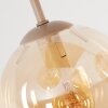 Boho cluster-plafondlamp Gastor met 4 amberkleurige glazen bollen aan houten lamellen