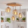 Cluster-plafondlamp Gastor met 4 amberkleurige, heldere glazen bollen in bohostijl
