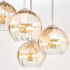 Moderne cluster-plafondlamp Koyoto met 4 geribbelde glazen bollen in amber en helder