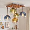 Kogelplafondlamp Koyoto met houten lamellenplaat en 5 glazen kappen