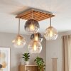 Natuurlijke plafondlamp Koyoto met lamellenplaat, 5 bollen in amber, helder, rookglas