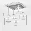 Natuurlijke plafondlamp Koyoto met lamellenplaat, 5 bollen in amber, helder, rookglas