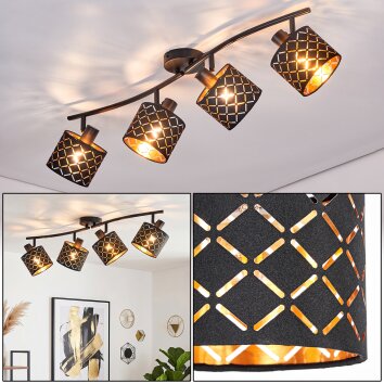 Tallaboa 4-lichts plafondlamp met draaibare spots en rasterkap, woonkamer