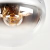 Plafondlamp Gastor met heldere glazen bollen, houten lamellenplaat en 5 lichtpunten