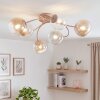 Moderne cluster-plafondlamp Chehalis met 6 glazen bollen in amber en helder, ø 12 cm