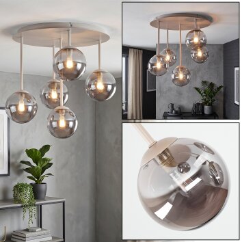 Moderne Cluster-plafondlamp Chehalis met 5 rookkleurige glazen bollen