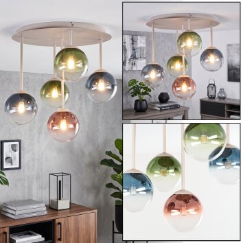 Moderne Kogel-plafondlamp Chehalis met cluster van 5 kleurrijke glazen kappen