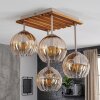 Plafondlamp Koyoto met 4 amber geribbelde glazen bollen voor eettafel