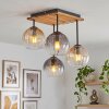 Plafondlamp Koyoto met 4 geribbelde glazen bollen in amber, helder en rookkleurig