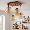 Boho kogellampje Koyoto met 4 amberkleurige glazen bollen en houten lamellenplaat