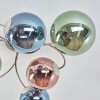 Moderne Cluster-plafondlamp Chehalis met zes blauwe, groene en koperkleurige glazen bollen
