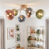 Cluster-plafondlamp Chehalis met 6 glazen bollen in blauw, groen, helder en koperkleurig