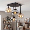 Cluster-plafondlamp Koyoto met 4 glazen bollen in amber, helder en rookglas ø 15 cm