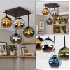 Modern kogellampje Koyoto met 4 glazen schermen in blauw, chroom, goud en groen