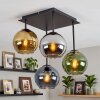 Modern kogellampje Koyoto met 4 glazen schermen in blauw, chroom, goud en groen