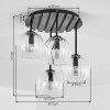 Boho plafondlamp Koyoto met houten lamellen en 4 glazen bollen in amber, helder en rook