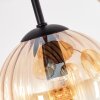 Cluster-plafondlamp Koyoto met houten lamellenplaat en amberkleurige, heldere bollen