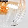 Cluster-plafondlamp Koyoto met 4 amberkleurige en heldere geribbelde glazen bollen