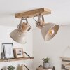 Plafondlamp Orny met houten balk, verstelbare armatuurkoppen in zandkleur, voor hal en entree