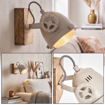 Scandinavische wandlamp Herford, verstelbare spotkop voor de leeshoek, zandkleurige kap