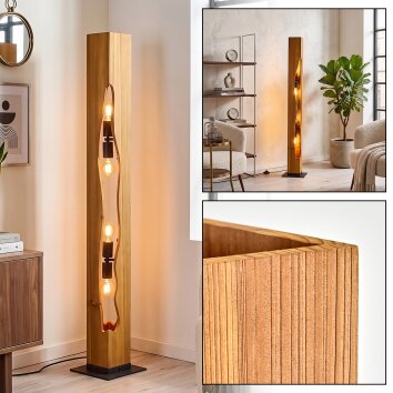 Natuurlijke houten vloerlamp Sernadelo met golvende opening en 4 E27-fittingen