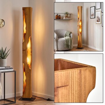 Boho houten vloerlamp Sernadelo met golvende staander en 4 E27-fittingen