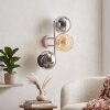 Moderne bolvormige wandlamp Koyoto met 3 glazen kappen in chroom, rookkleurig en amber