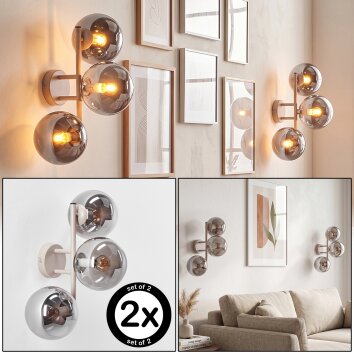Wandlamp Gastor in een 2-delige set met drie rookglazen bollen verticaal, E14