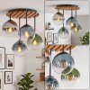 Boho cluster-plafondlamp Gastor met 4 glazen bollen in blauw, groen, rookkleurig en helder