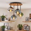 Boho cluster-plafondlamp Gastor met 4 glazen bollen in blauw, groen, rookkleurig en helder